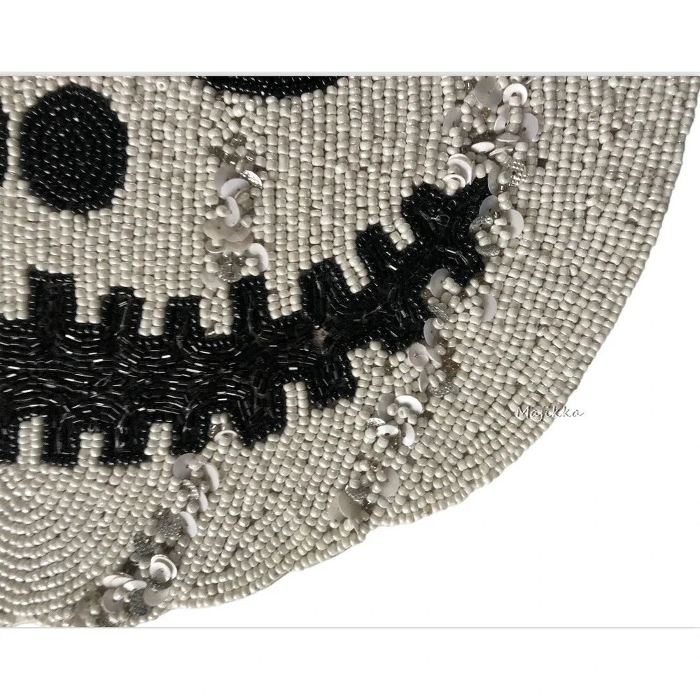 Christian Siriano Halloween Beaded Placemats Set of 4 Skeleton Jack O Lantern